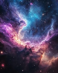 Wall Mural - Cosmic nebulae display vibrant hues across the vast expanse of space.