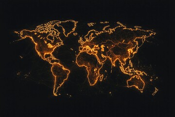 Poster - World map with glowing lines