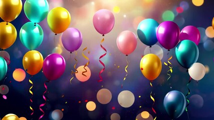 Poster - Colorful balloons and confetti create a festive atmosphere for celebrations in vibrant 4K resolution with cheerful decorations for parties and events