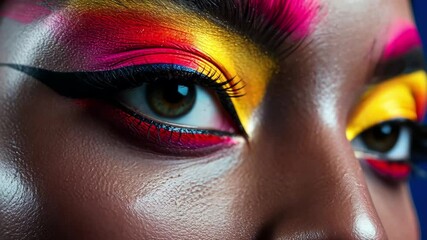 Aufkleber - Close-up view of beautifully blended vibrant makeup showcasing striking colors and detailed artistry on a model's eye