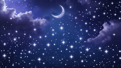 A majestic celestial canvas, filled with a multitude of twinkling stars, each one shimmering with varying degrees of brightness, against a deep, velvety blue background