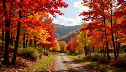 Wall Mural - Scenic Autumn Drive with Vibrant Leaves and Clear Blue Sky