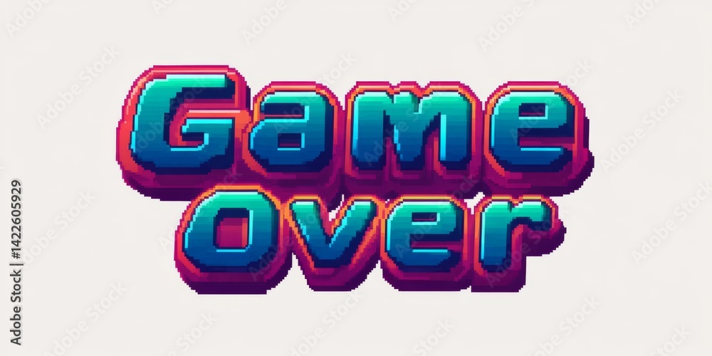 Fight "Game Over" text effect in bold pixel art style with retro video ...