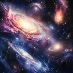 Wall Mural - Cosmic tapestry of swirling galaxies in deep space.