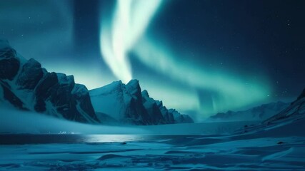 Wall Mural - the sky is filled with auroras and the mountains are in the background. the scene is serene and peac