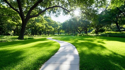 Wall Mural - Sunny path in a green park summer