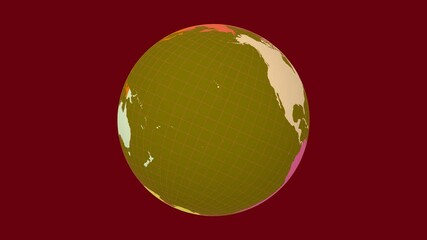 Poster - Spinning earth. Tilted sphere view. Slow speed globe rotation. Colored continents style. World map with dense graticule lines on dark background. Amazing animation.