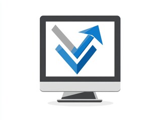 Wall Mural - flat vector logo of computer screen with upward arrow representing website traffic growth, digital m