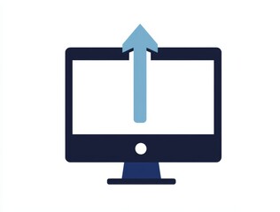 Wall Mural - flat vector logo of computer screen with upward arrow representing website traffic growth, digital m