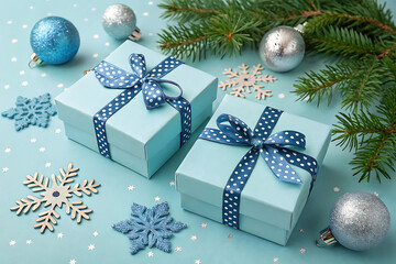 christmas tree with gift boxes and balls