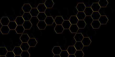 Poster - abstract technology background with hexagons. modern geometric hexagon shape poster, wallpaper, land