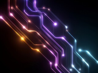 Poster - Abstract technology glowing neon circuit lines on black background design