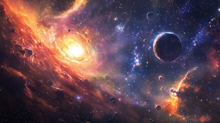 Wall Mural - Cosmic expanse showcasing nebulas and celestial bodies.