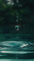 Poster - A drop of water is falling into a body of water. The water is calm and still, and the drop is the only thing moving