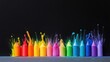 © PACESTOCK - Colorful crayons standing in a row with vibrant splashes of color against a dark background, and artistic composition with dynamic motion effect.