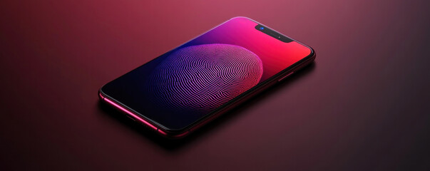 Poster - A phone with a red background and a blue screen. The phone is showing a fingerprint