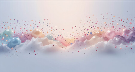 Poster - An ethereal scene hints at clouds, bubbles, and scattered shapes. Soft colors blend in a gentle gradient, evoking a dreamy and imaginative ambiance.