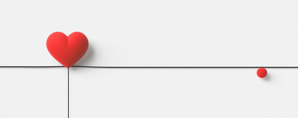 Poster - A red heart is placed on a white background with a thin black line. The heart is positioned in the middle of the line, and the line extends from the left side of the image to the right side