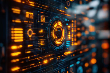 Poster - A computer monitor with a glowing orange circle in the center. The circle is surrounded by a variety of colorful lines and shapes, creating a sense of energy and excitement. Scene is one of innovation