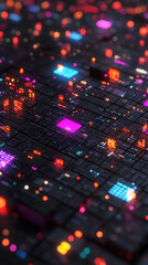 Poster - A colorful image of a computer chip with many different colors. The image is abstract and has a futuristic feel to it
