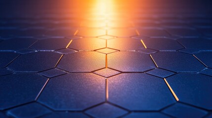 Poster - Hexagonal Pattern in Blue and Gray with Glowing Light Source Abstract Background