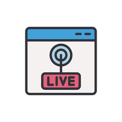 Poster - Online broadcast colored icons, minimalist vector illustration ,simple transparent graphic element .Isolated on white background