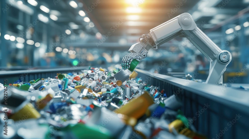 Digital Artwork of AI Robot Sorting Various Types of Waste in a ...