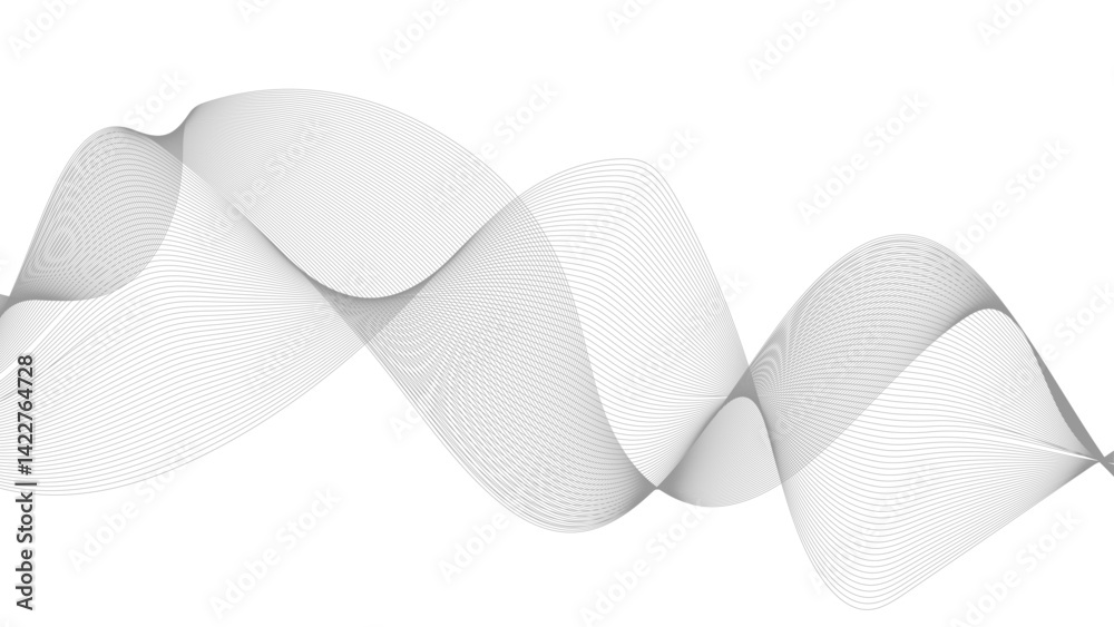 Abstract template background with wave design. Black wave with lines created using blend tool. Vector Illustration.
