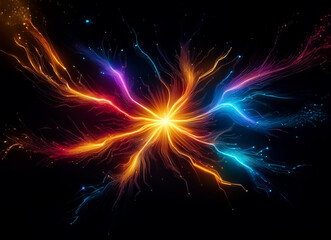 Fototapete - A burst of radiant energy explodes from a central core. Hints of vibrant colors create a spectacular cosmic display with flowing lines and dynamic movement. Witness the universe's raw power.