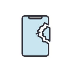 Poster - Broken smartphone colored icons, minimalist vector illustration ,simple transparent graphic element .Isolated on white background