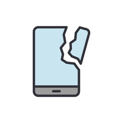 Poster - Broken smartphone colored icons, minimalist vector illustration ,simple transparent graphic element .Isolated on white background