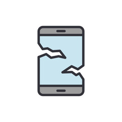 Poster - Broken smartphone colored icons, minimalist vector illustration ,simple transparent graphic element .Isolated on white background