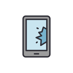 Poster - Broken smartphone colored icons, minimalist vector illustration ,simple transparent graphic element .Isolated on white background