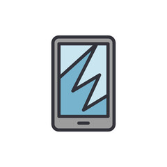 Poster - Broken smartphone colored icons, minimalist vector illustration ,simple transparent graphic element .Isolated on white background
