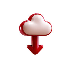 Poster - Minimalist red cloud shaped icon with up and down arrows representing cloud storage data transfer and digital connectivity