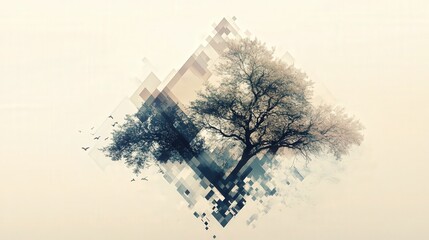Leinwandbilder - visual where geometric patterns unfold like the branches of a tree, representing growth, evolution, and the merging of nature and technology