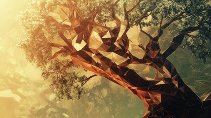 Leinwandbilder - visual where geometric patterns unfold like the branches of a tree, representing growth, evolution, and the merging of nature and technology