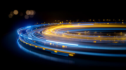 Poster - Dynamic light trails capture motion in urban nightscape digital art abstract environment long exposure view