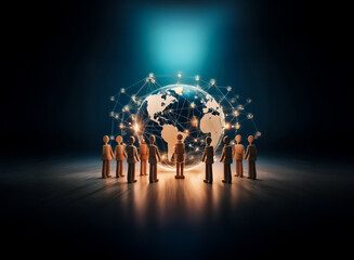 Poster - Image Description: A glowing earth surrounded by tiny figures connected to it by a network. The figures stand in a circle, symbolizing global unity and collaboration. A visual representation of interc