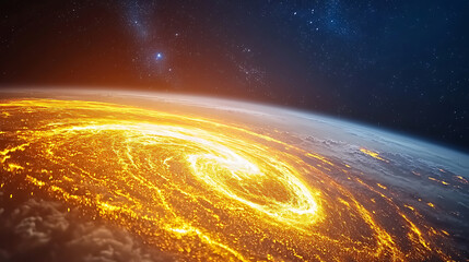 Poster - Cosmic explosion event earth orbit digital artwork outer space aerial view stellar phenomena