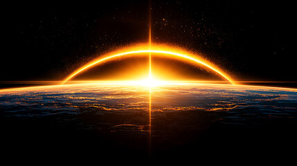Poster - Sunrise over earth cosmic event space digital art dark environment celestial view universe exploration