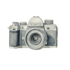 Poster - Watercolor vintage camera illustration capturing artistic nostalgia on black