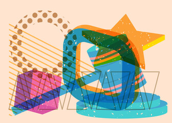 Poster - Risograph Gavel with geometric shapes. Objects in trendy riso graph print texture style design with geometry elements.