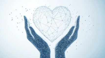 Poster - Digital heart held in virtual hands, symbolising love, care, or technological connection