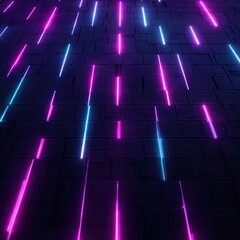 Poster - Vibrant Vertical Neon Lines Pink and Blue on Dark Dotted Background Futuristic Glowing Illumination Modern Design Creative Geometric Light Pattern