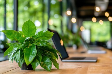 Aufkleber - Biophilic Workspace Revolution Eco-Friendly Coworking Design with Natural Elements, Wooden Desks, and Green Productivity Inspiration for Modern Professionals