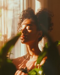 Aufkleber - Serene Urban Wellness Mindful Gen Z Self-Care Moment with Natural Light and Organic Textures - Holistic Lifestyle for Emotional Resilience Marketing