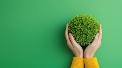 Poster - Hands holding green globe: promoting environmental conservation and sustainability