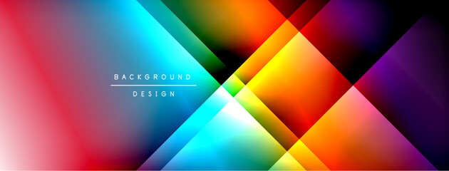 Poster - Vibrant abstract geometric background. Overlapping colorful triangles create dynamic visual effect. Smooth gradients transition between hues, offering modern aesthetic.