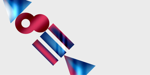 Leinwandbilder - Abstract composition featuring geometric shapes. Red, blue gradients dominate light gray background. Shapes overlap, creating dynamic visual effect. Modern design elements present.